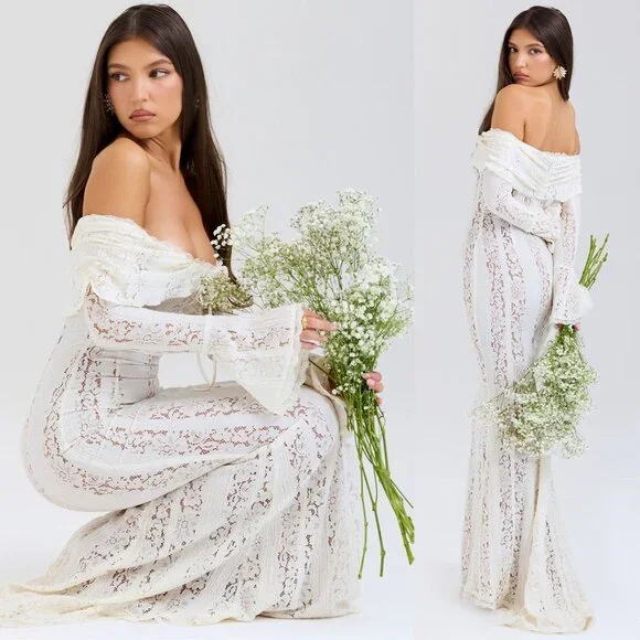 House of CB Belle Maxi Dress Vintage Cream Floral Lace Off Shoulder Size XS - threedaughtersproperties.com House of CB Belle Maxi Dress Vintage Cream Floral Lace Off Shoulder Size XS - threedaughtersproperties.com